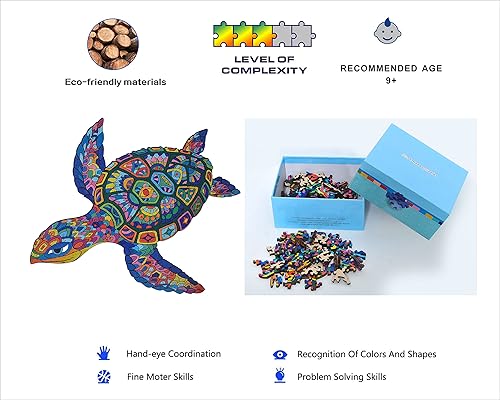 Miniatura 6 de HARTMAZE Rompecabezas de madera - Hermosa tortuga marina con 140 piezas de forma única y 11.6 x 10.8 pulgadas, el mejor desafío y diversión para