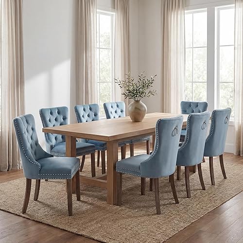 Miniatura 22 de Sillas de Comedor Juego de 4 sillas de comedor de terciopelo azul claro, Silla tapizada de tela para cocina y comedor, sillas de comedor modernas de