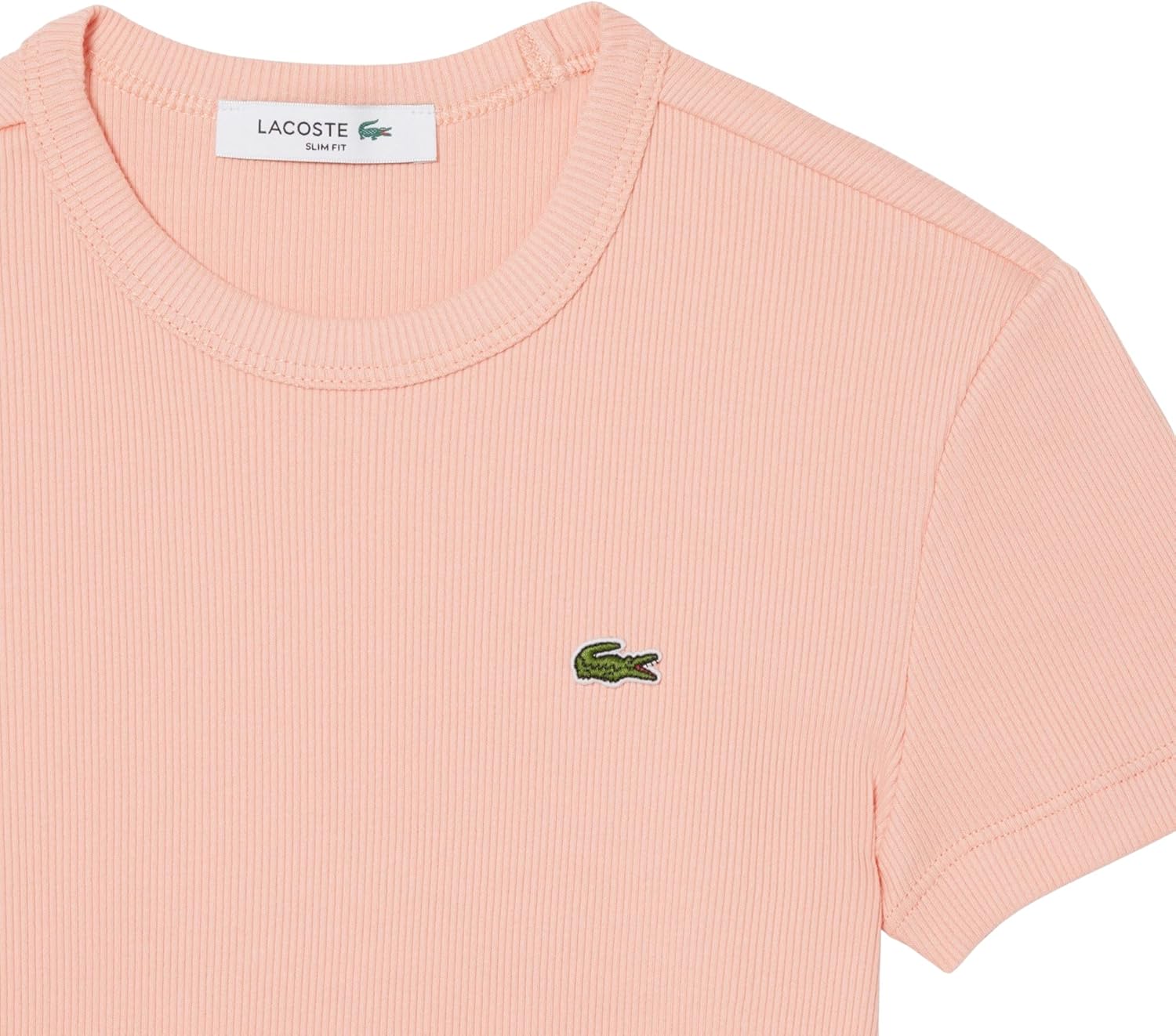 Lacoste Womens Slim Fit Ribbed Cotton T-Shirt - Image 5