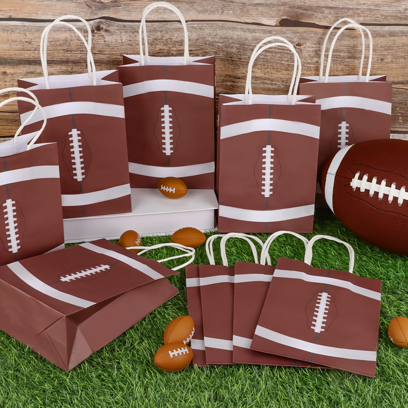 Hxezoc 12 Pieces Football Gift Bags with Handle, Paper Treat Candy Bag Sport Favor Bags for Football Theme Birthday Party Decoration Supplies