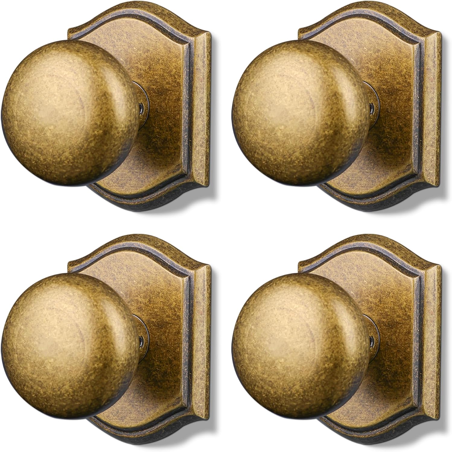 Door Knobs Interior,Classic Decorative Antique Brass Dummy Door Knob, Durable Stylish Hardware for Indoor Use- 4 Pack Vintage Antique Brass Dummy 4 Pack