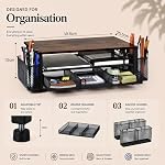Riser de support de moniteur en bois avec tiroir & 2 Porte-stylos 2-Tier Organisateur de bureau et de stockage, Riser de moniteur de bureau pour ordinateur portable iMac et accessoires de bureau d'accueil, Brown