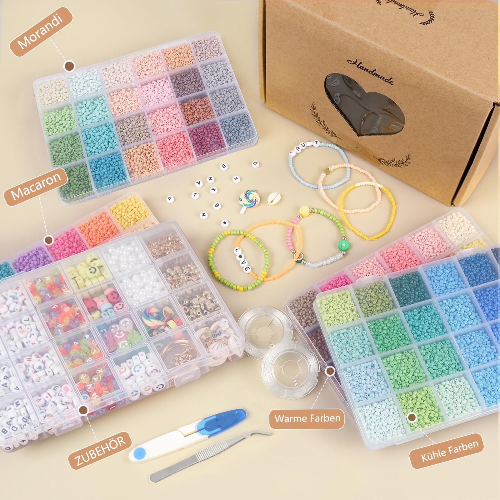 Kit De Perles Pour Bracelets DIY - 12 000 Perles En Verre 3mm, 28 Couleurs + Accessoires - Cadeau Créatif Enfants/Adultes