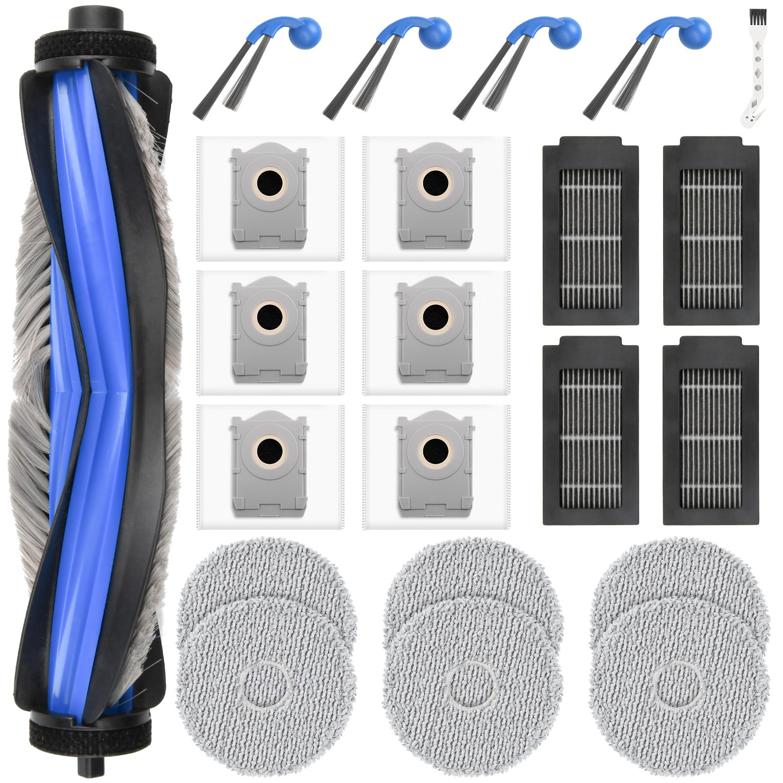 22 Stück Zubehör für Ecovacs Deebot T30C Omni / T30C Omni Gen2 / T30C Saugroboter, 1 Hauptbürste, 6 Staubbeutel, 6 Wischpads, 4 Filter, 4 Seitenbürsten, Reinigungsbürste