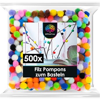 OfficeTree 500 Pompoms Colourful   Pompoms Craft Plush for Children and Adults   Felt Balls Colourful 10 mm   Decorate Sewing DIY Party