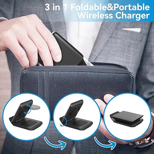 Miniatura 2 de Geyo Soporte de cargador inalámbrico, estación de carga rápida plegable 3 en 1 para múltiples dispositivos Apple, compatible con iPhone