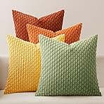 MIULEE Fall Burnt Orange Throw Pillow Covers Soft Couch Decorative Set of 4 Boho Striped Cushion Covers Corduroy Pillowcase Farmhouse Home Decor for Couch Bed Sofa Living Room 18x18 Inch Yellow Orange