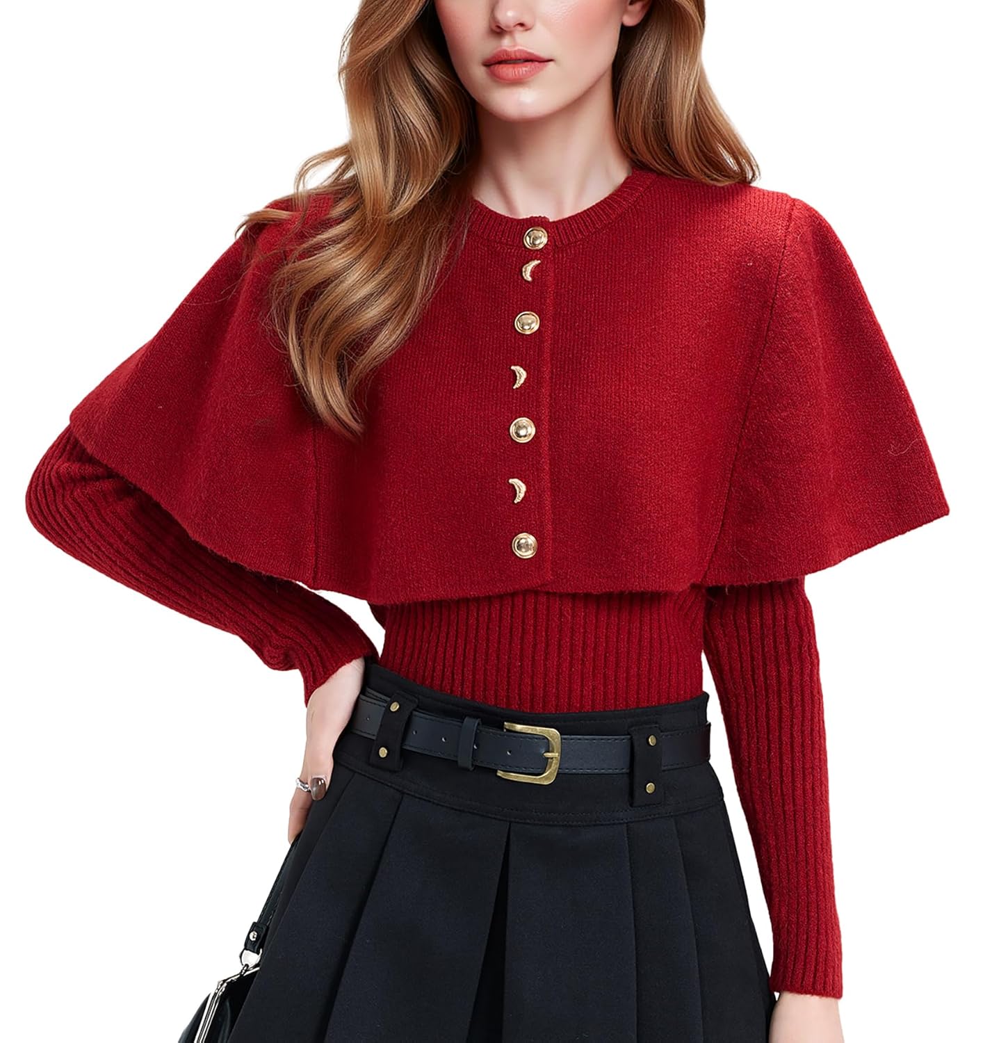 LAI MENG FIVE CATS Womens 2 Piece Sets Shawl Cardigan Button Cape Sweater Knit Pullover Tops Fall Winter