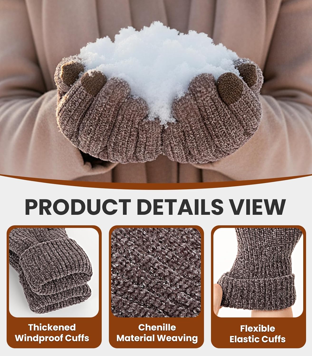 Winter Gloves for Men Women,Warm Knit Cold Weather Gloves,Wool TouchScreen Thermal Adults Gloves for Texting Driving - Image 7