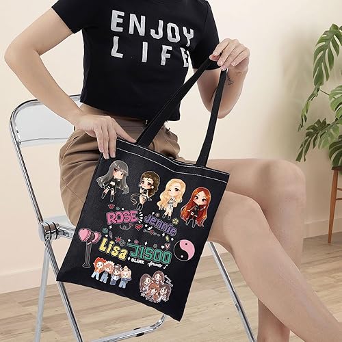 Miniatura 4 de BWWKTOP K-Pop Girl Group Tote Bag Cantante Fans Regalos Música Miembros de Grupo de Lona Bolsa de Hombro Singer Tour Mercancía