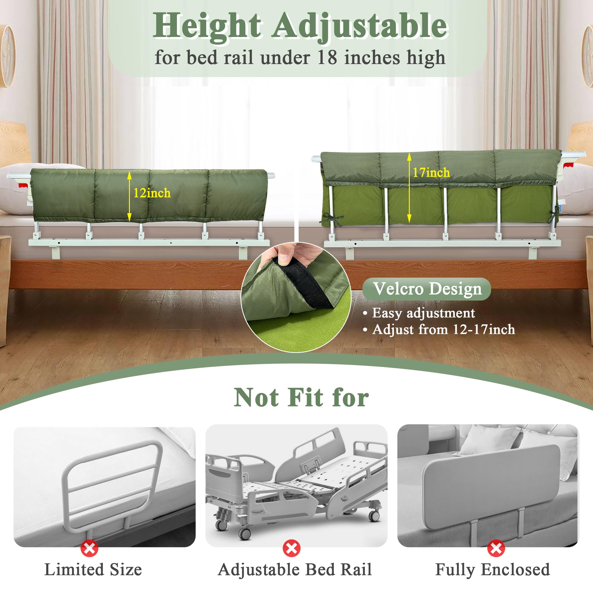 Coperture per sponde del letto per anziani e adulti, imbottiture per binari per letto ospedaliero, protezione per ringhiere mediche imbottite, copertura per guide laterali per adulti (121,9 cm)