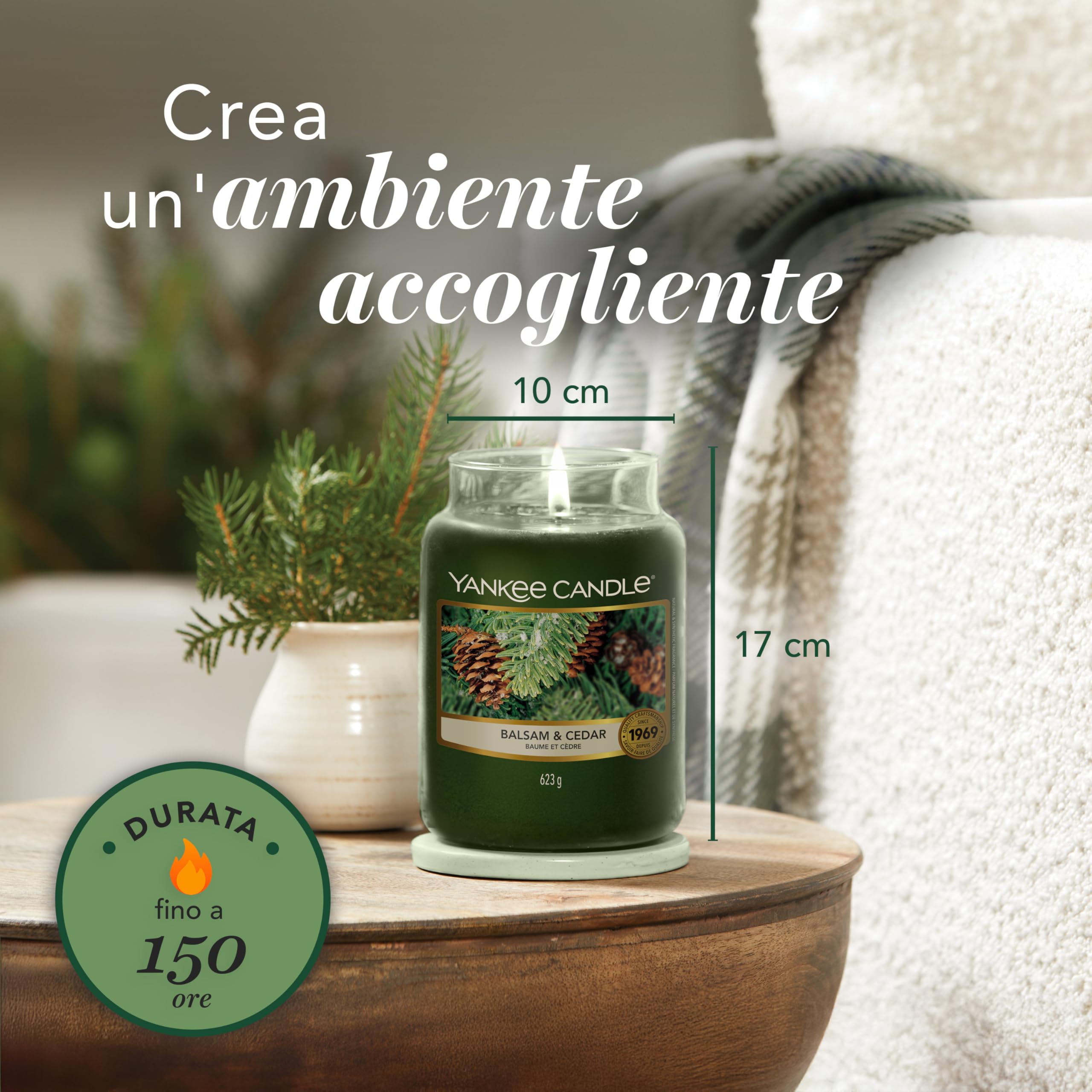 Yankee Candle Candela profumata in giara grande, Balsam & Cedar, Durata Fino a 150 Ore, Regali ottimi per le donne