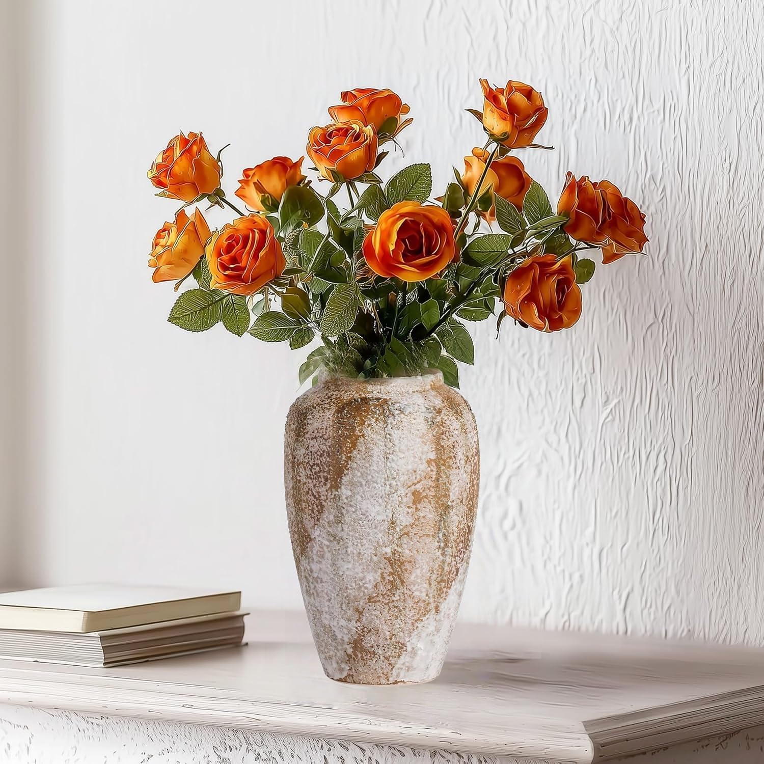 Rustic Ceramic 9.5 in Vase, Ceramic Vase for Home Decor, Living Room Decoration, Shelf Decor, Mantel, Dinner Table Office Decorations Flower - Image 2