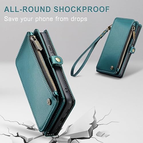 Miniatura 6 de Defencase Funda para Google Pixel 6A, cartera con bloqueo RFID para mujeres y hombres, piel sintética, tapa magnética, tarjetero con cremallera,
