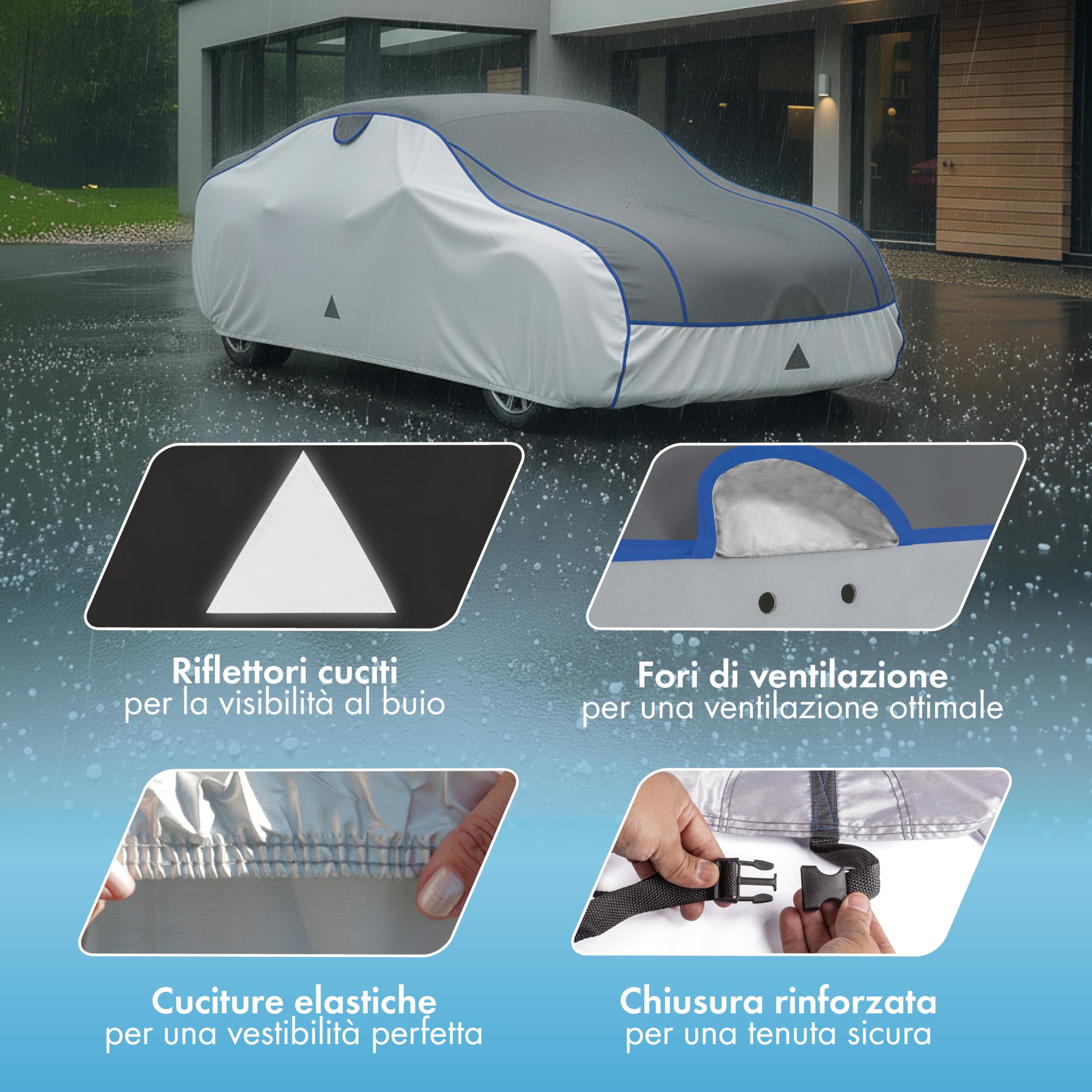 WALSER telo copriauto antigrandine, copertura antigrandine auto, copertura auto idrorepellente, copriauto completo per esterni, telo rivestimento veicolo veicolo M lunghezza max. 401-425 cm