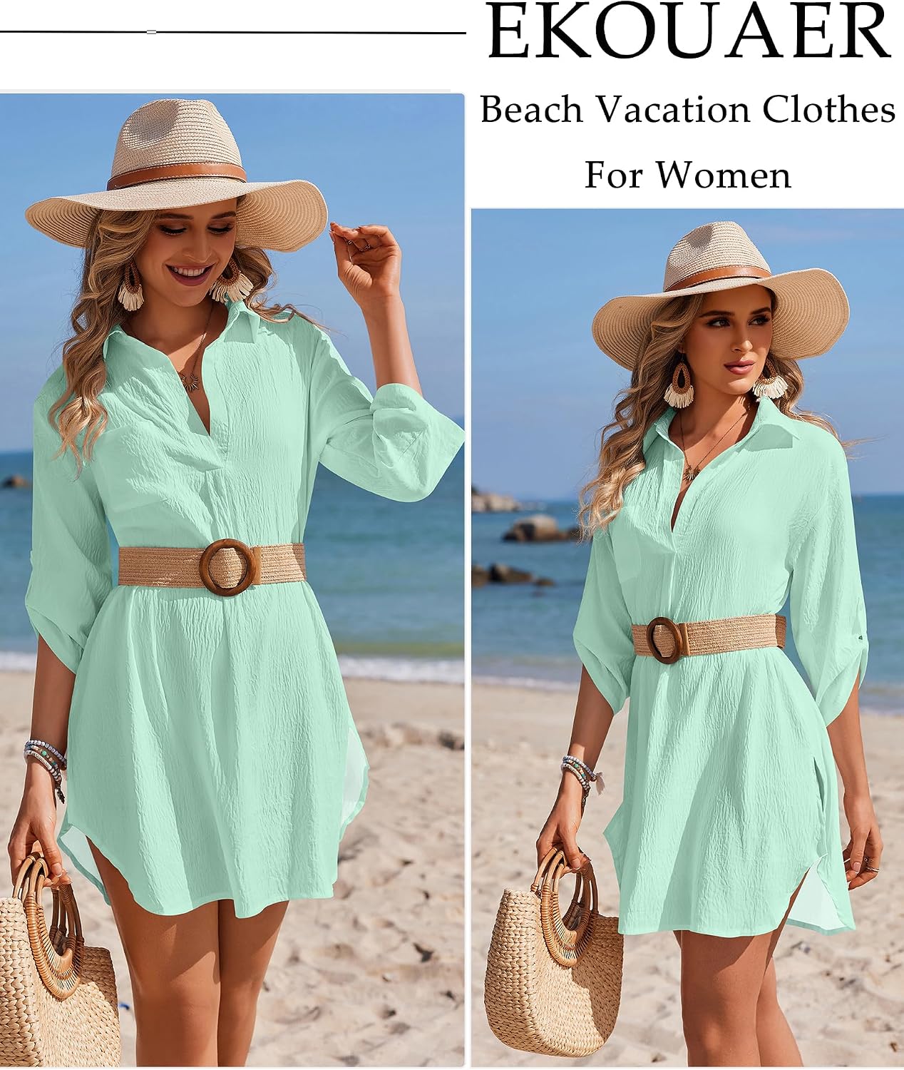 Ekouaer Beach Cover Ups for Women Bikini Swimsuit Coverup Beach Dress Shirt