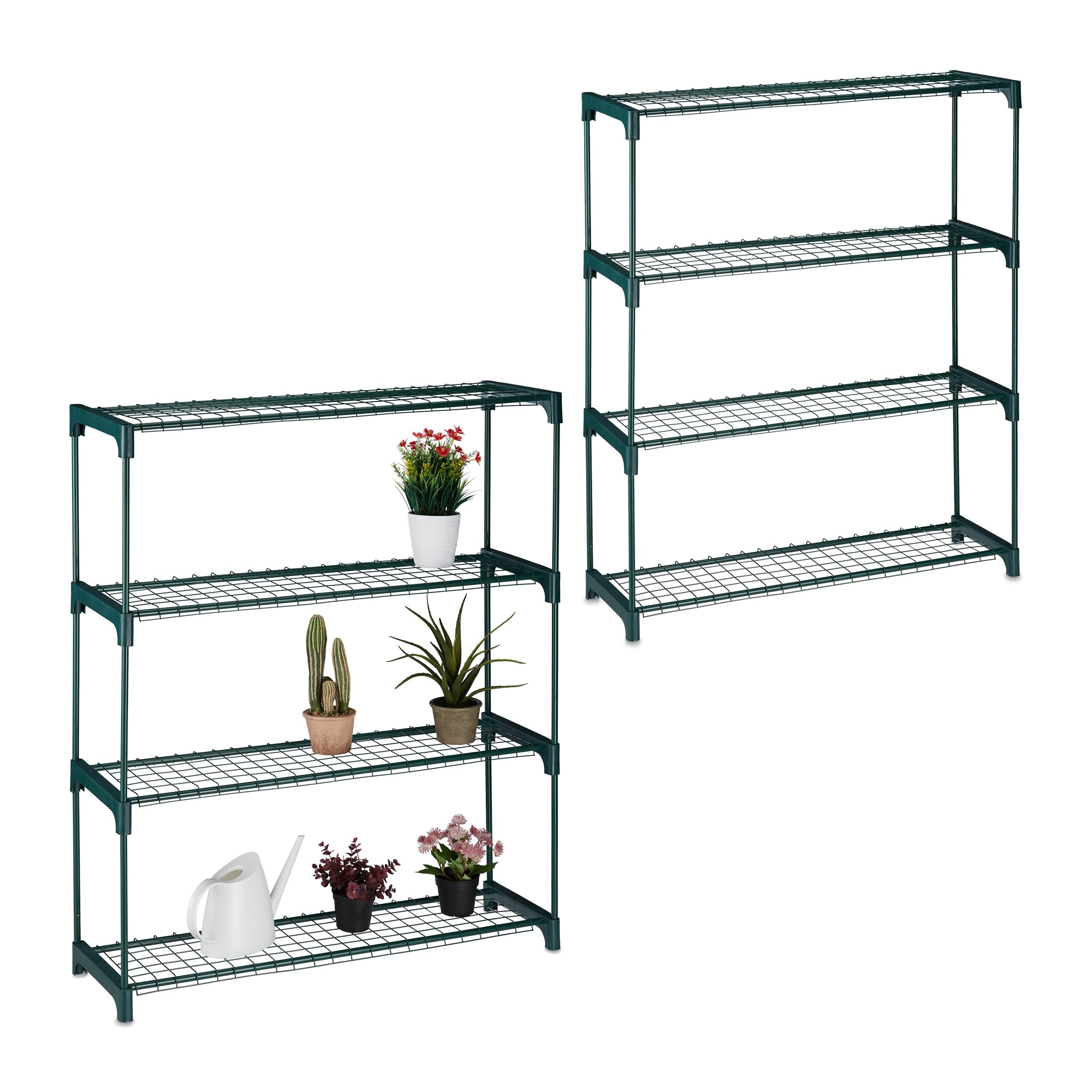 Étagère à plantes en métal lot de 2 Relaxdays avec 4 niveaux vert hlp 106x91x28 cm