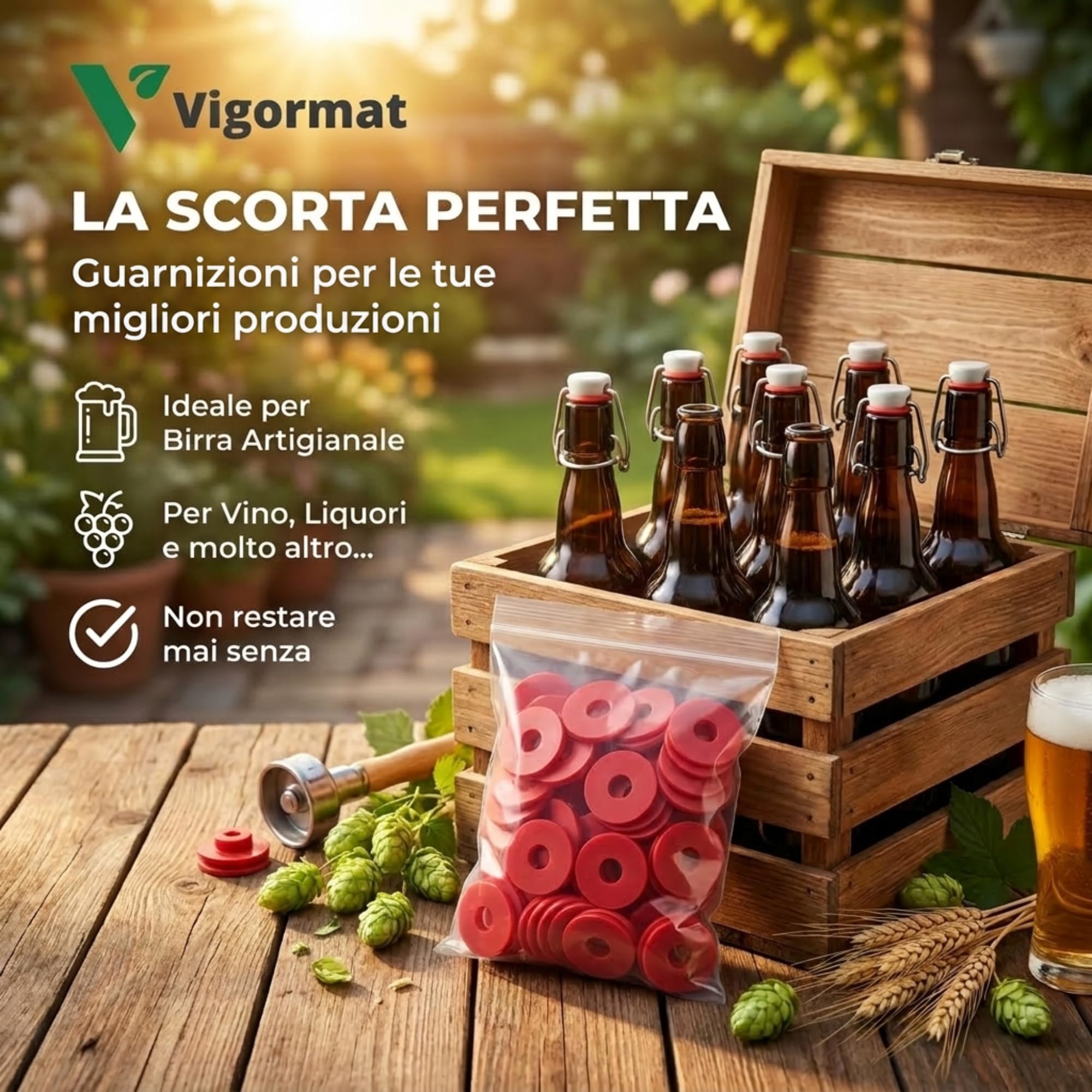 Vigormat Guarnizioni per Bottiglie di Vetro in Gomma Universali - Guarnizione di Ricambio per Tappi Bottiglie Vetro con Chiusura Ermetica - Made in Italy (50 Pezzi)