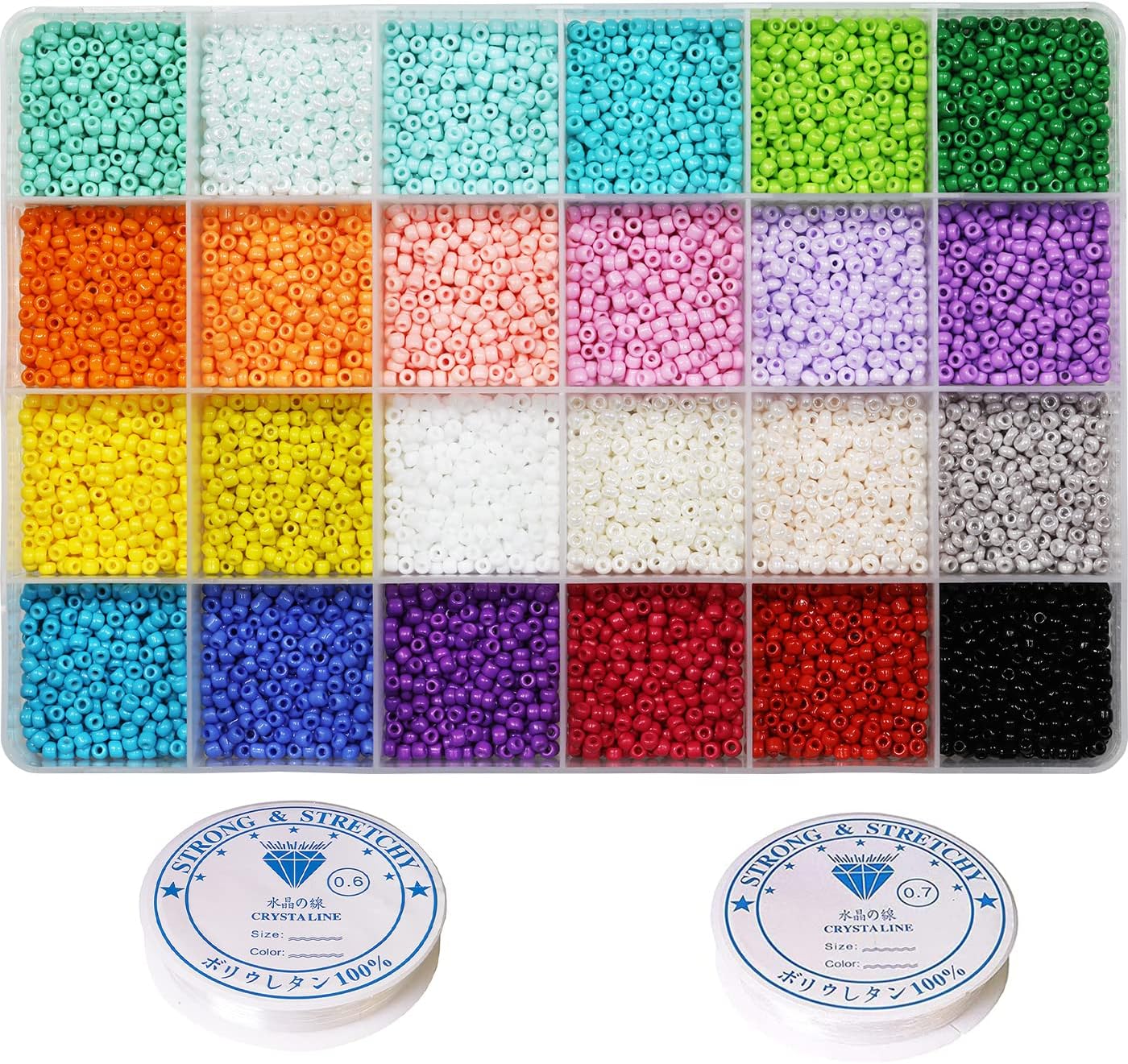 8/0 3mm Glass Seed Beads About 7200pcs 24 Colors Loose Craft Kit Earring Making Seed Beads with 24-Grid Plastic Storage Box for Jewelry Making