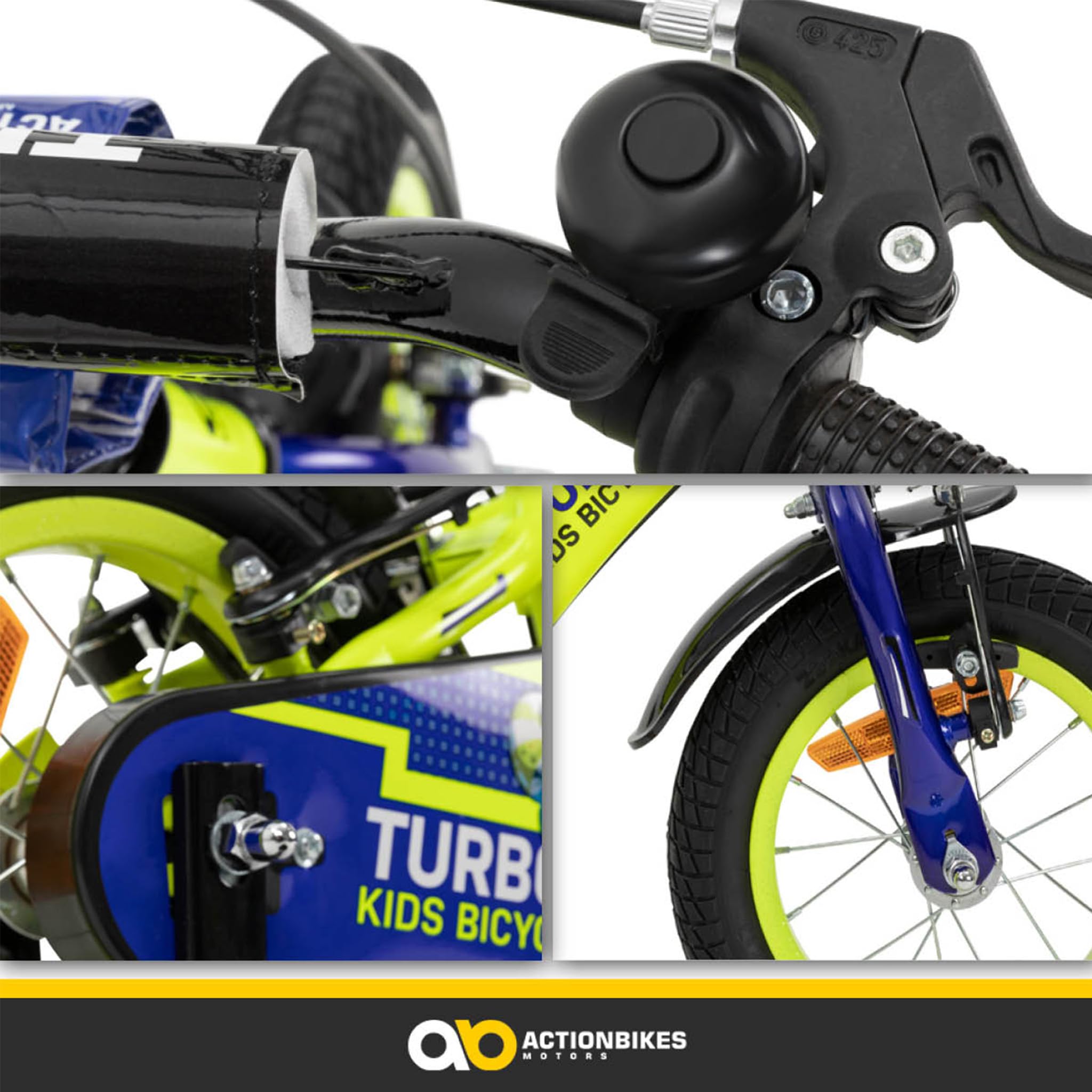 Actionbikes Kinderfahrrad Turbo | 12 16 Zoll - V-Brake Bremsen - Fahrrad für Kinder von 2-7 Jahren - Schutzblech v. / h - Kinder Fahrrad für Mädchen & Jungen - Fahrräder - Bicycle - Kinderrad - Bike