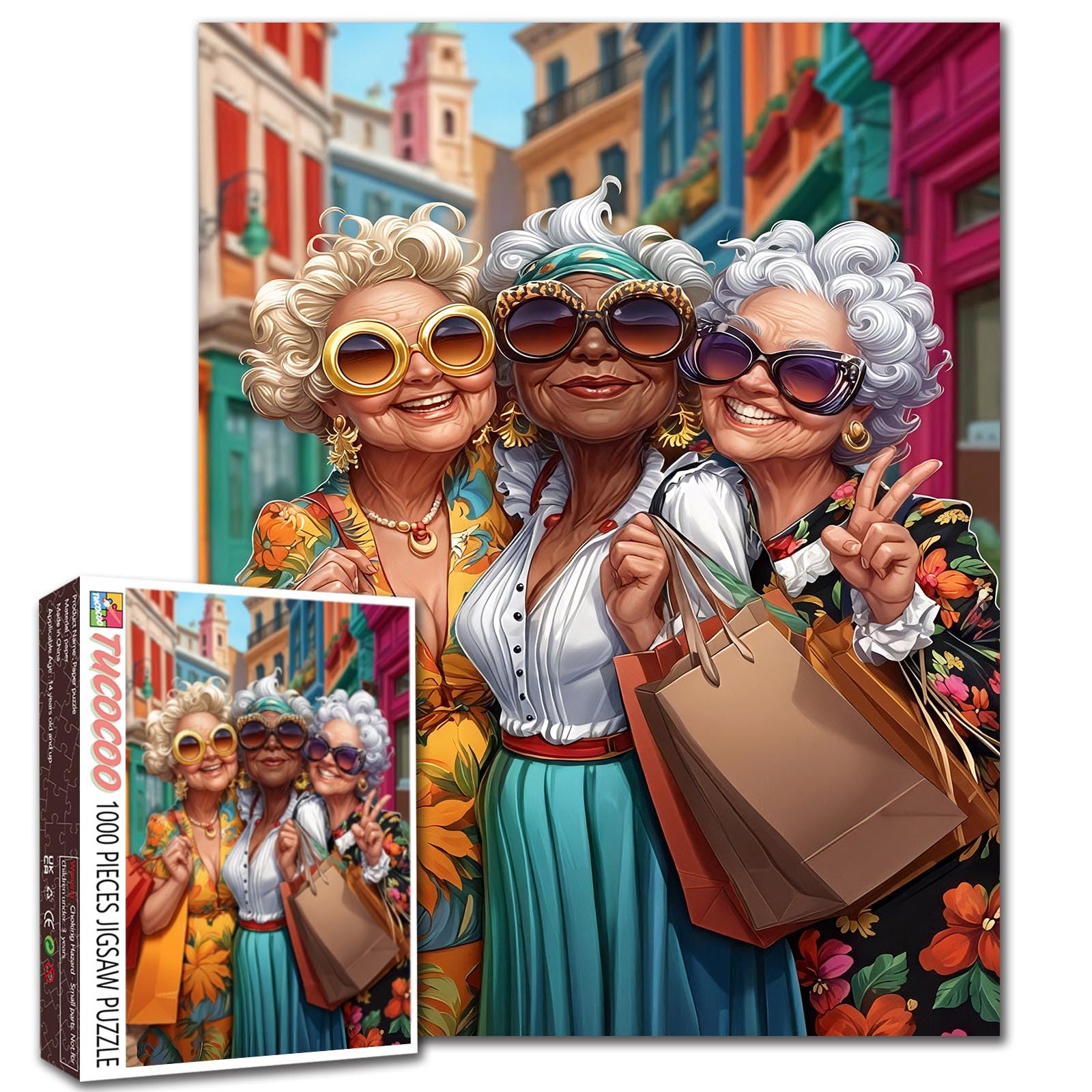 Stylish Senior Women Shopping Jigsaw Puzzles for Adults 1000 Pieces City Street Scene DIY Puzzles for Family Activity Games Elderly Lady Friendship Art Home Wall Decor Craft Gifts 19.7 x 27.6 Inch โ image 1
