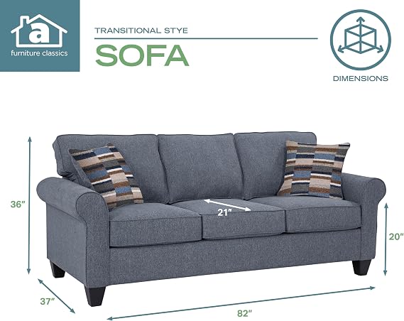 American Furniture Classics Eureka Rolled Arm Sofa with Two Pillows