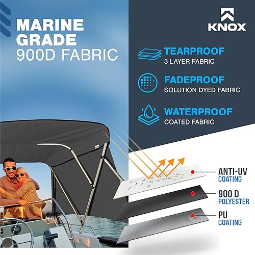 Miniatura 7 de Lona universal de repuesto Bimini de 3 arcos y paredes laterales desmontables con funda de almacenamiento, toldo de barco de grado marino 900D con