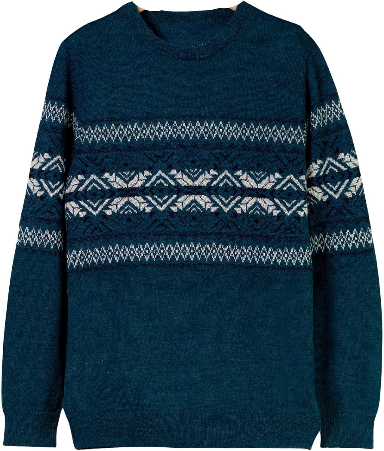 NOVICA Artisan Handmade Alpaca Men's Sweater Knit Teal from in Peru Wool Clothing Ivory Patterned Geometric 'Andean Teal Sky'