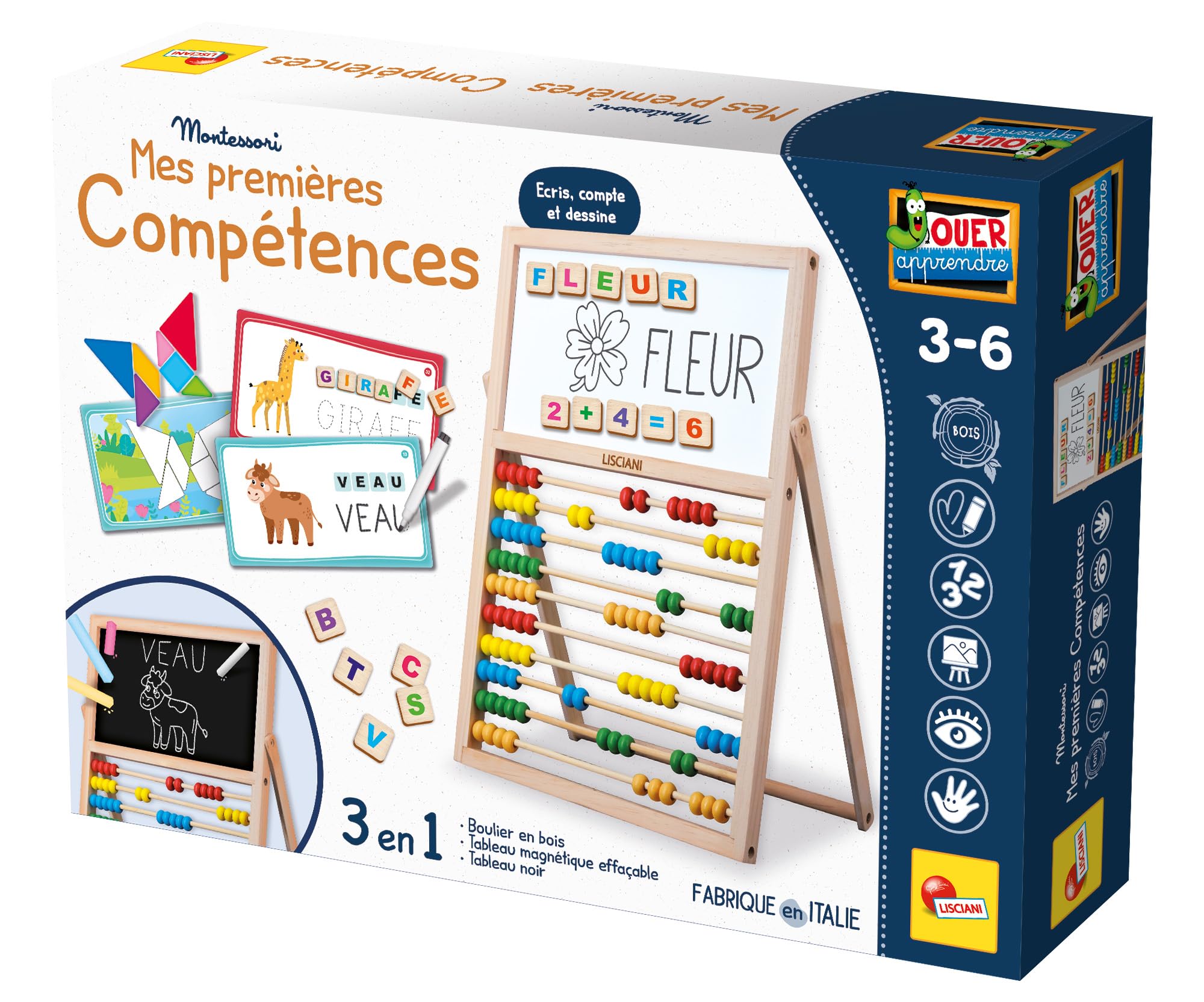 Lisciani – Montessori – Meine ersten Fähigkeiten – Montessori Lernspiel für Kinder ab 3 Jahren – Zahlen und Buchstaben Lernen – Magnettafel abwischbar – pädagogische Geschenkidee