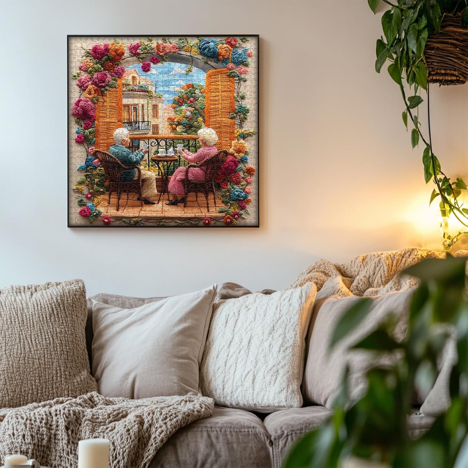 PICKFORU Cozy Afternoon Tea 1000 Piece Puzzle for Adults, Flowers Garden 1000 Piece Puzzle, Grandparent Theme Unique Puzzles as Home Decor