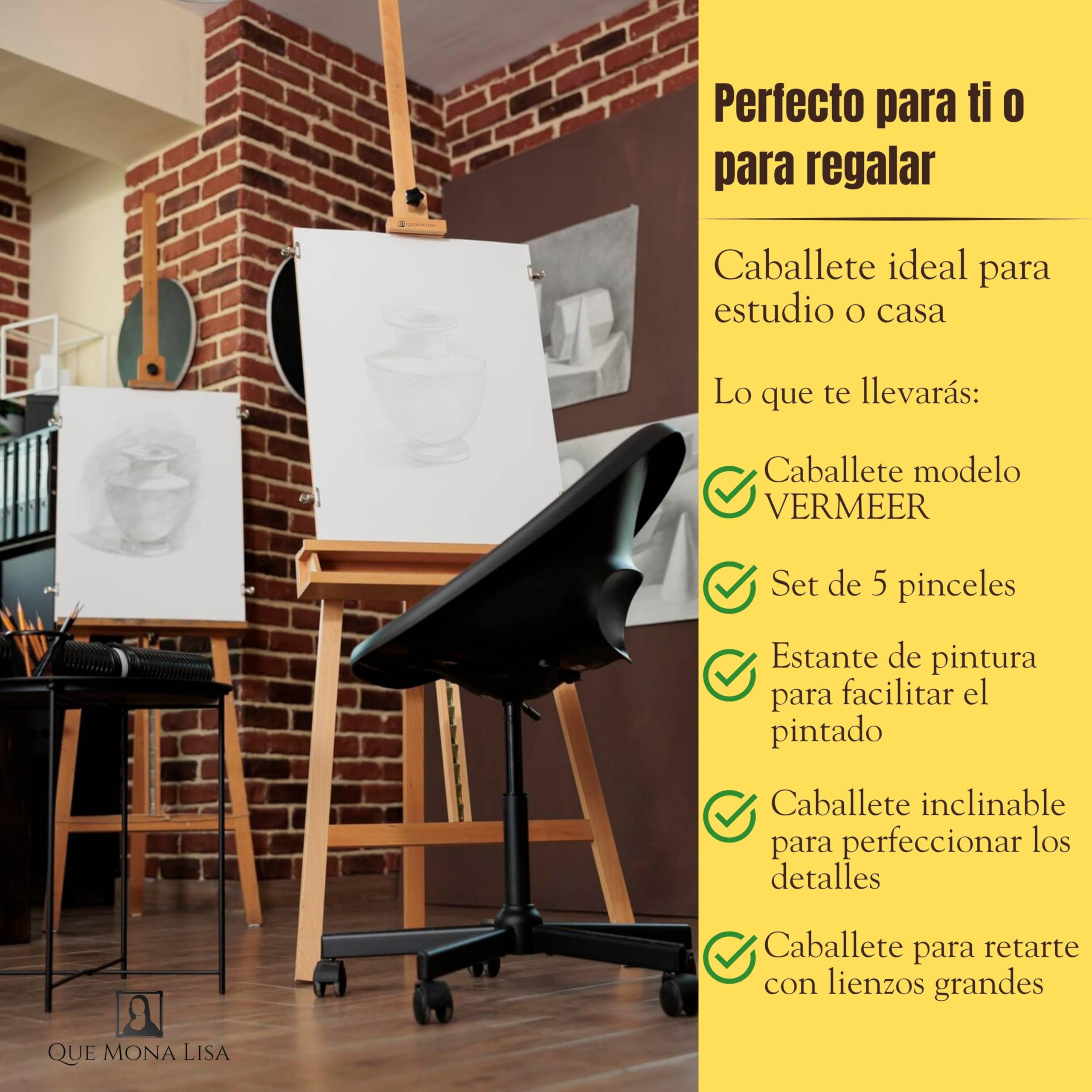 Caballete pintura profesional VERMEER Soporta lienzos grandes hasta 125 cm, Altura Ajustable desde 173-241 cm. Caballete Madera de Haya Fácil de Montar para Adultos, Artistas