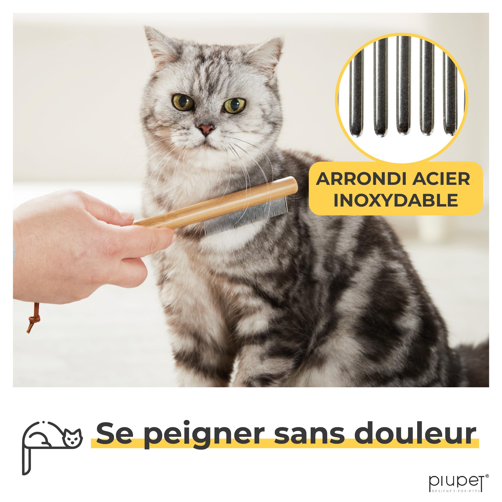PiuPet® Peigne Anti puces pour Chat/Chien I Pas de matière Plastique I Peigne a Puce I Brosse Chat/Peigne Chien I Anti-puces, poux et tiques pour Chiens I Anti Puces Chaton | Peigne puces Chat
