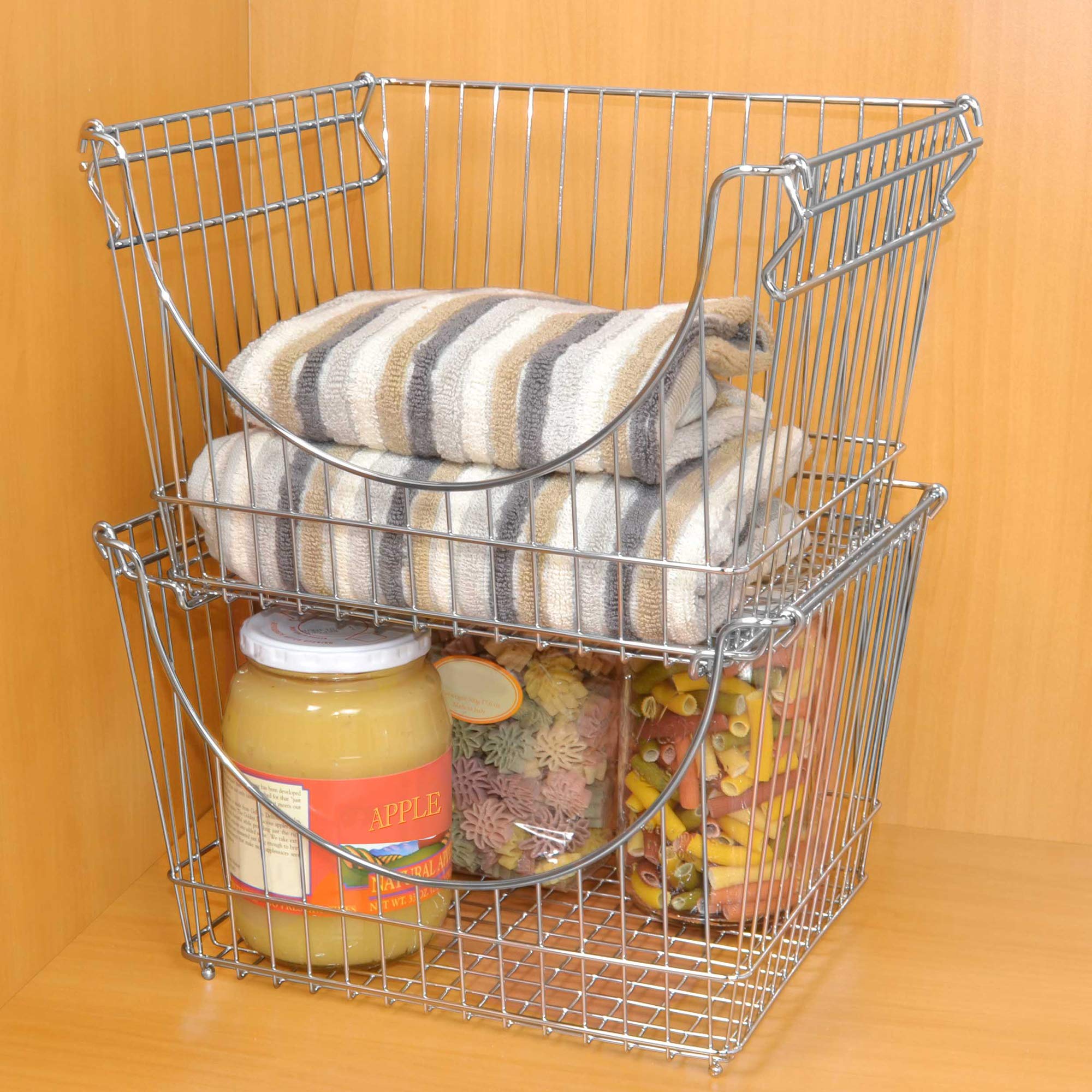 Smart Design Stacking Baskets with Handles Set of 2 Large Steel