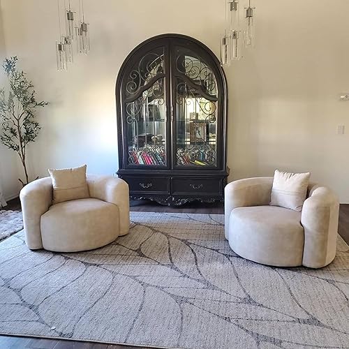 Miniatura 6 de Acanva - Sofá de terciopelo con respaldo curvo y diseño moderno de lujo, sofá minimalista cómodo para sala de estar, apartamento, espacio de Silla