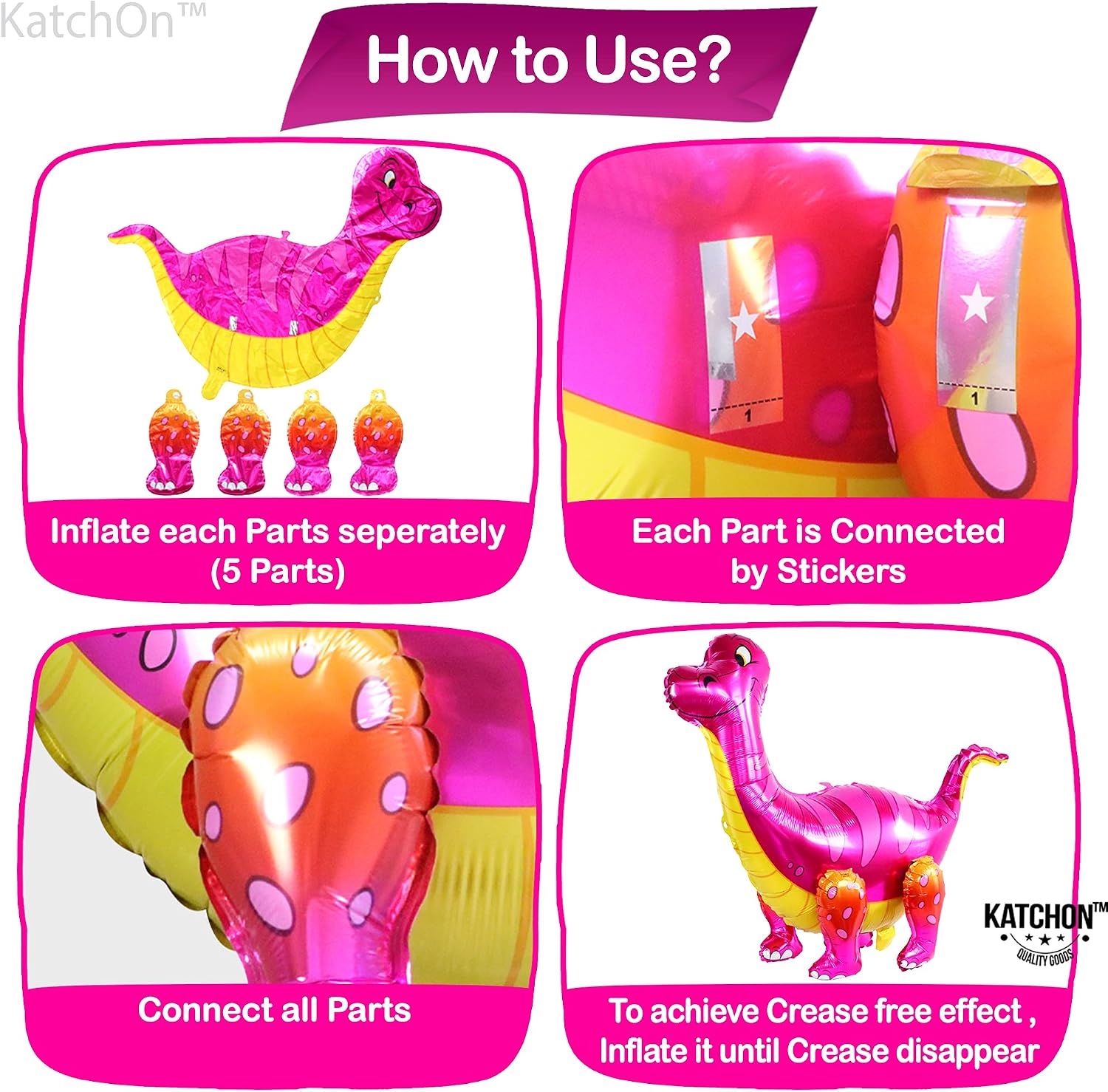 KatchOn, Giant Pink Dinosaur Decorations - 35 Inch, Pack of 2 | Pink Dinosaur Balloons For Birthday Party Decorations | Dino Birthday Decorations | Three Rex Balloons