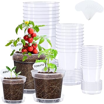homenote 3/4/5 Inch Clear Nursery Pots 24 Pack with Drainage and Plant Saucers, Variety Pack Rigid High-Transparency Plastic Nursery Pots for Plants, Planter Nursery Pots with Upgraded Drainage Holes