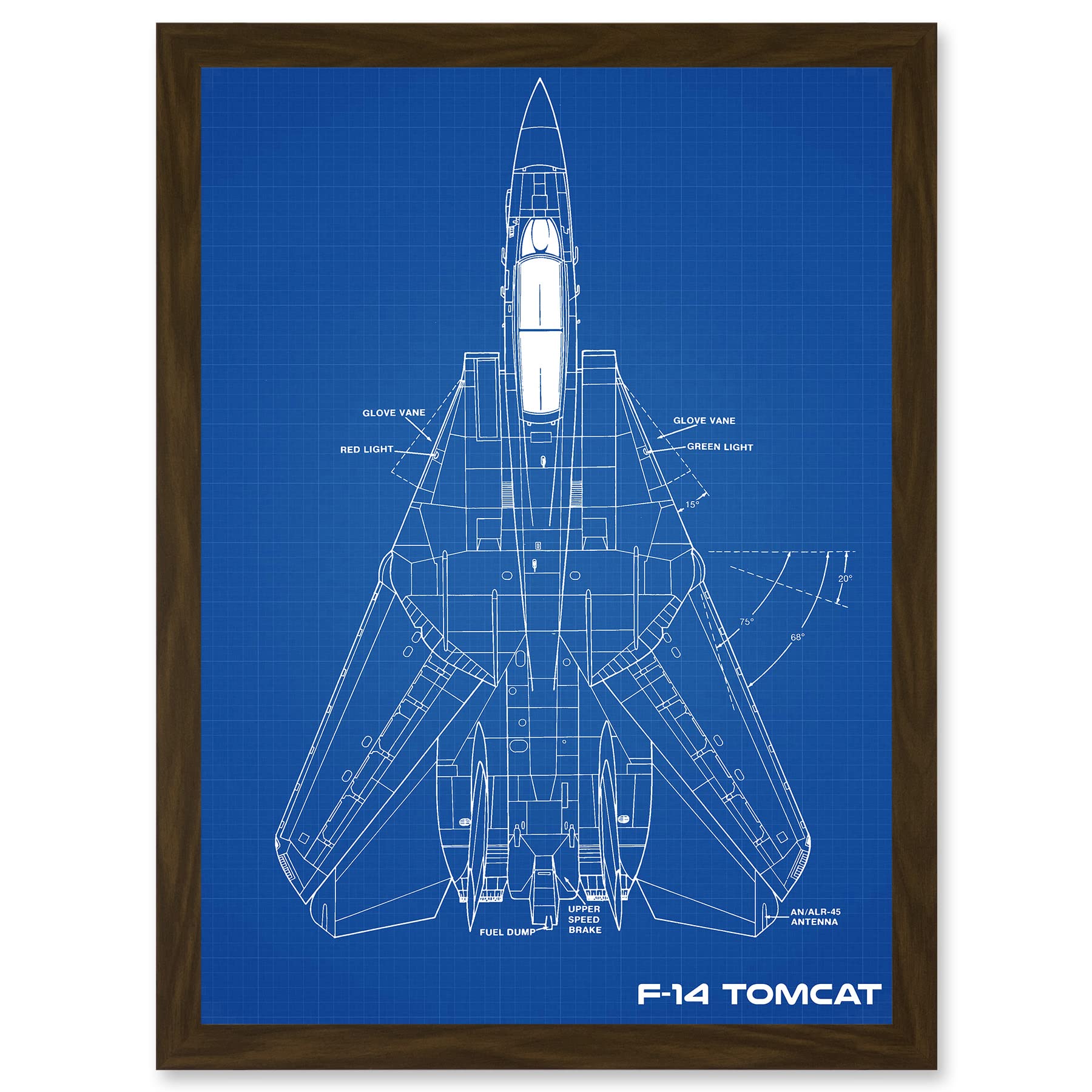 Artery8 Grumman F-14 Tomcat US Airforce Fighter Plane Aircraft Blueprint Plan Artwork Framed Wall Art Print A4