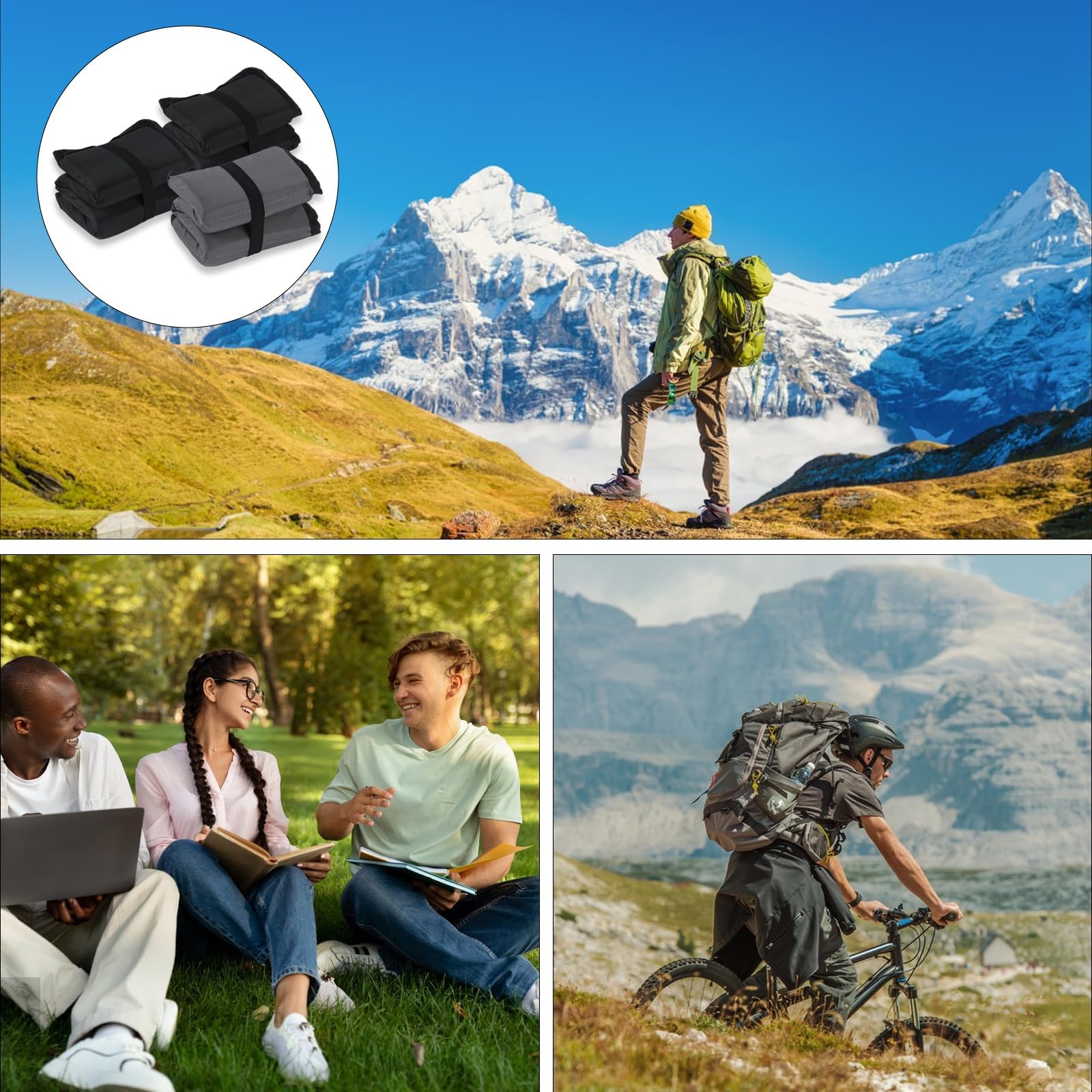 2 Pz Tappetino Pieghevole Campeggio Outdoor, Tappetino Campeggio Oxford, Cuscino Pieghevole per Esterni Impermeabile, Cuscino Sedile per Viaggi Escursionismo Parco Picnic, con 2 Borse Portaoggetti