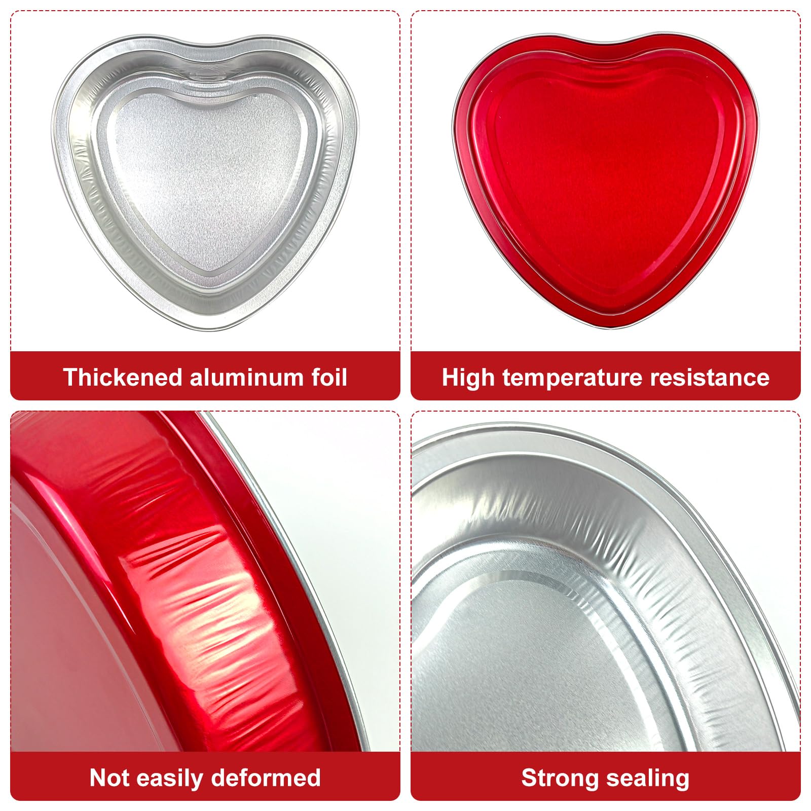 18 moldes grandes de aluminio en forma de corazón con tapas transparentes, 225 ml, desechables, moldes para tartas de corazón, moldes para hornear cupcakes, latas, recipientes de ramequines para el