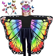 D.Q.Z Double-Sided Fairy Butterfly-Wings Costume for Girls Kids Dress-Up Clothes Headband as Halloween Birthday Gifts