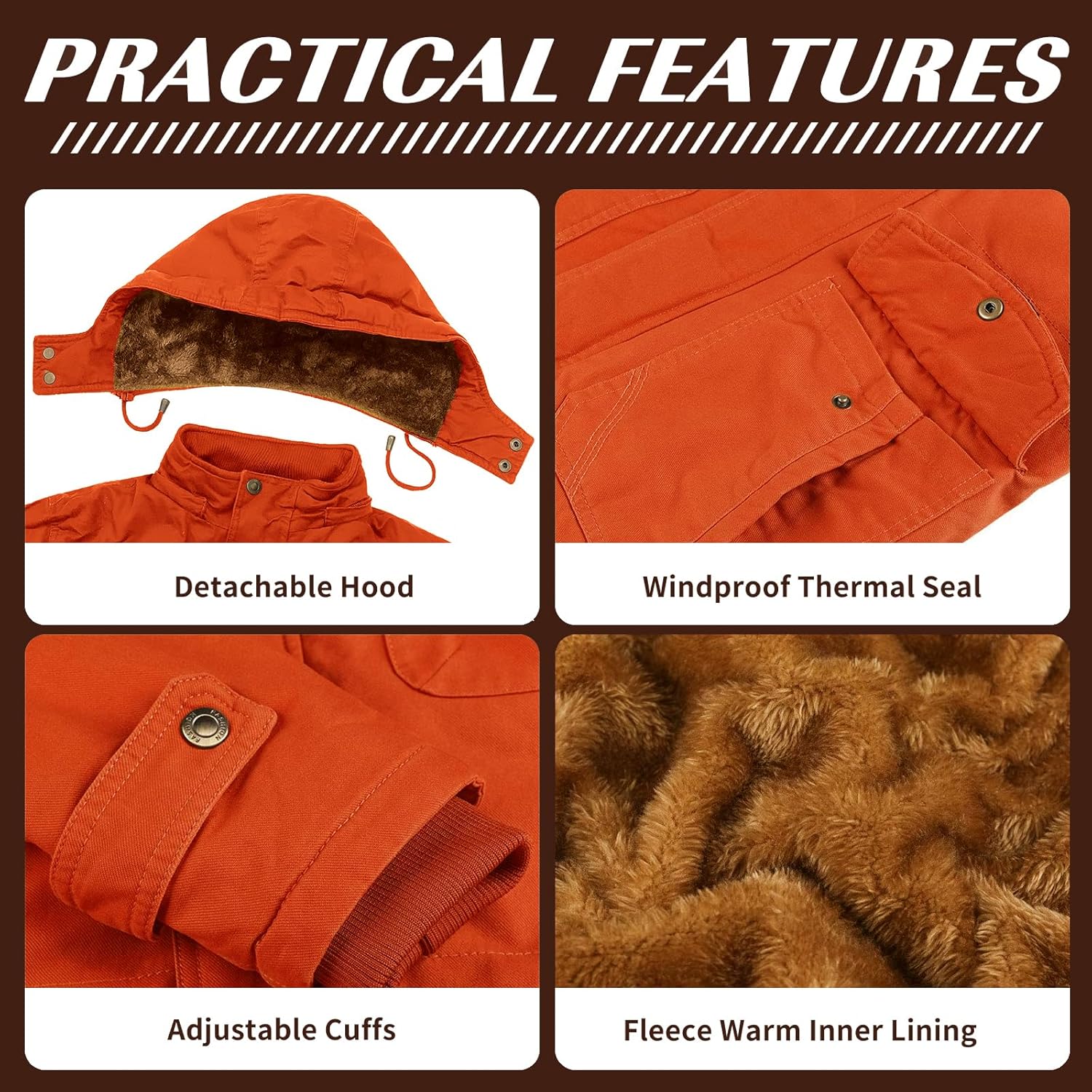 Mens Jacket Winter Casual Fleece Lined Cotton Thick Military Tactical Hooded Work Coats with Cargo Pockets - Image 5