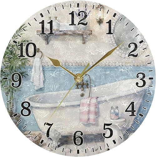 Miniatura 65 de JUNZAN Divertido Adorable Gatito en Bañera Relajándose Relojes Redondos de Baño Relojes para la Pared 10 Pulgadas Reloj de Pared Pequeño Casa de