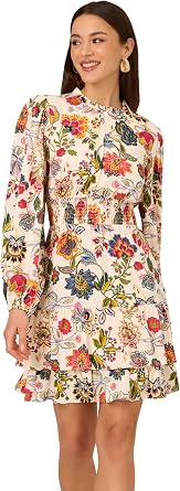 Adrianna Papell Womens Smocked Printed Short Dress