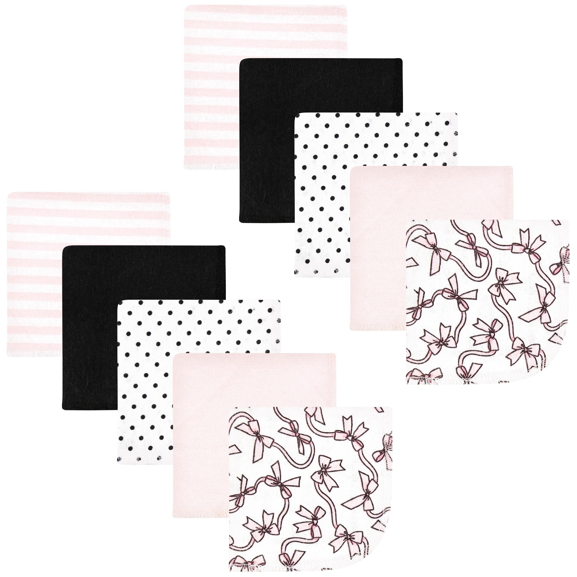 Hudson Baby Unisex Baby Flannel Cotton Poly Washcloths, Pink Bows 10 Pack, One Size