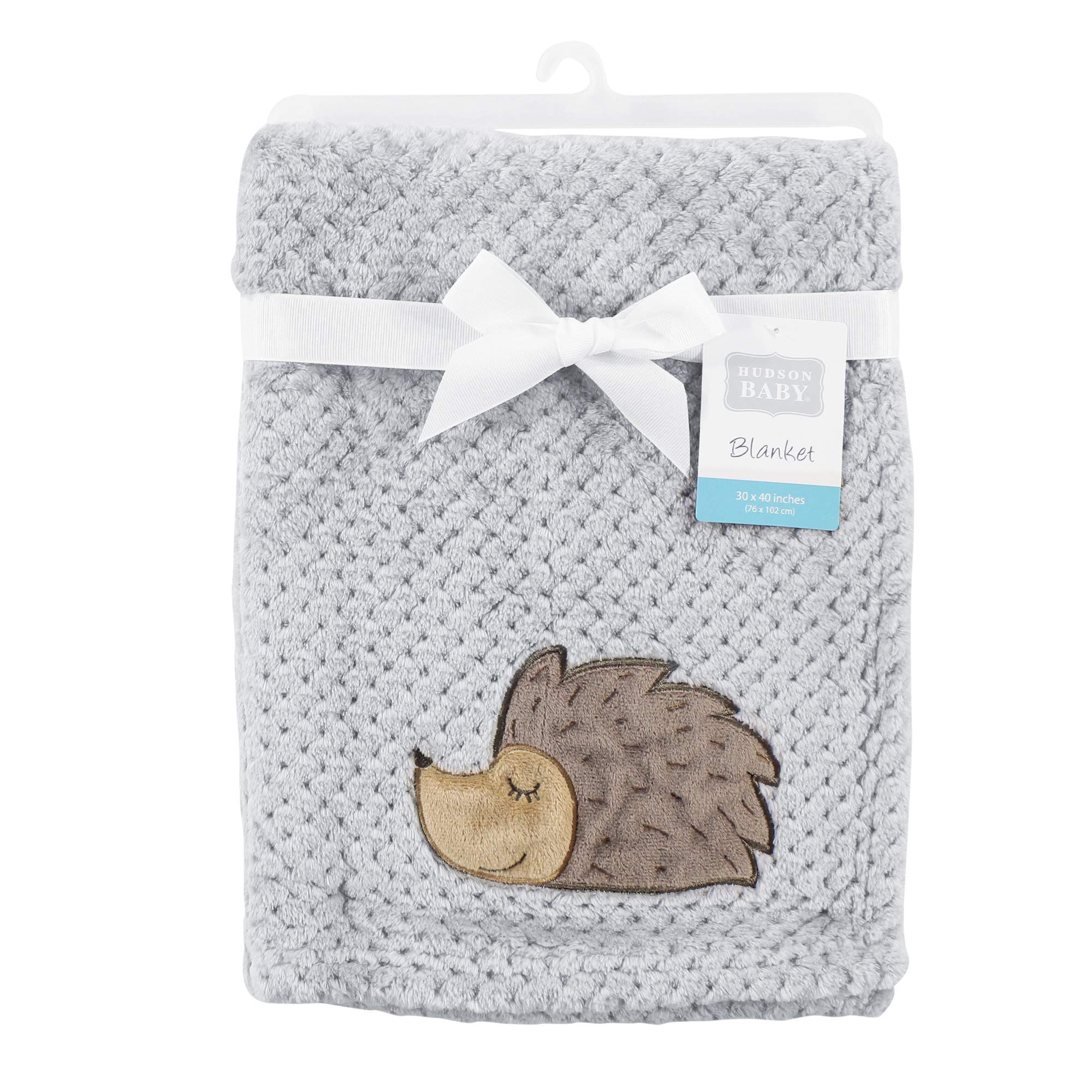 Hudson Baby Plush Waffle Blanket with Applique, Hedgehog, One Size