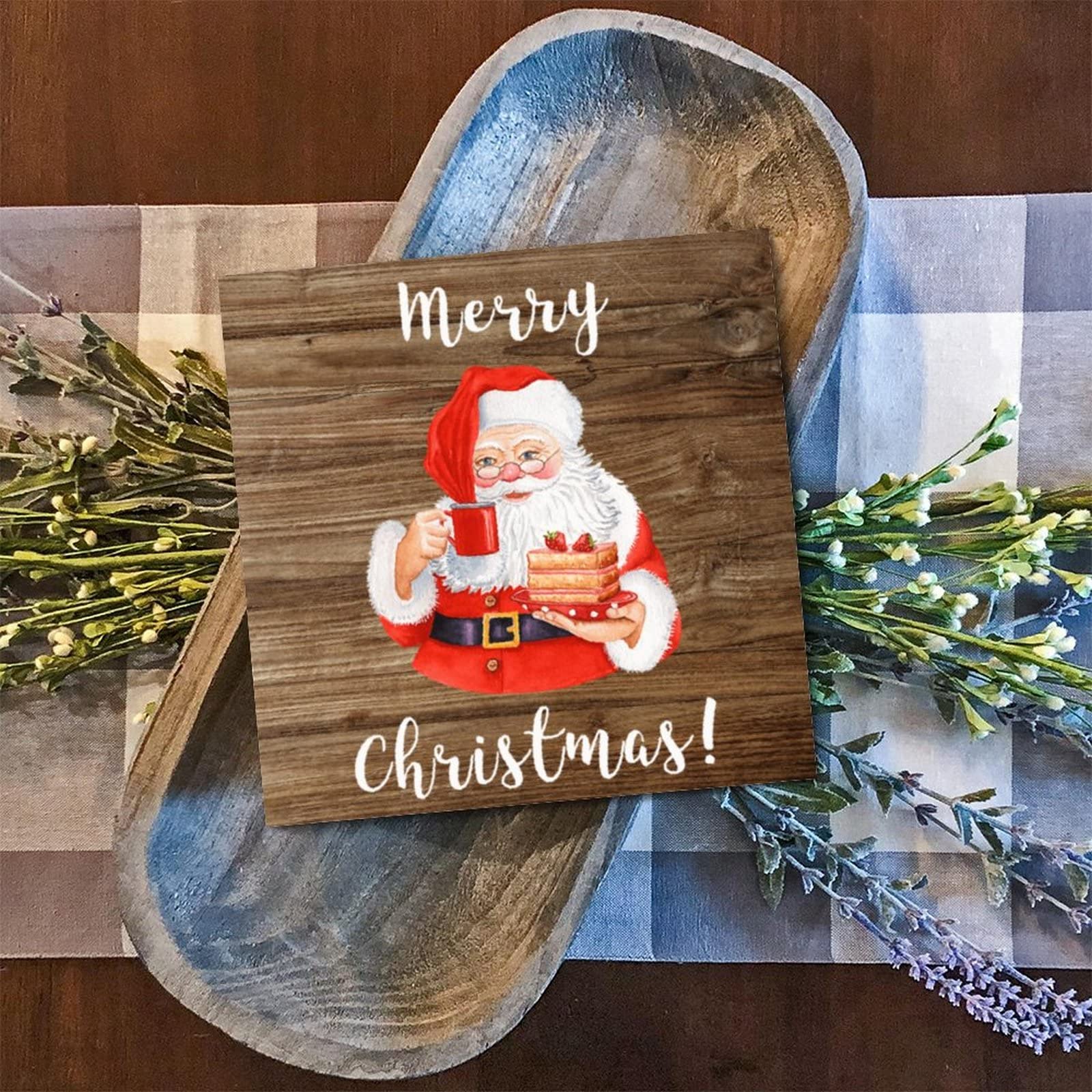 Panneau de Noël en bois Santa décor vintage de 30cm pour salon
