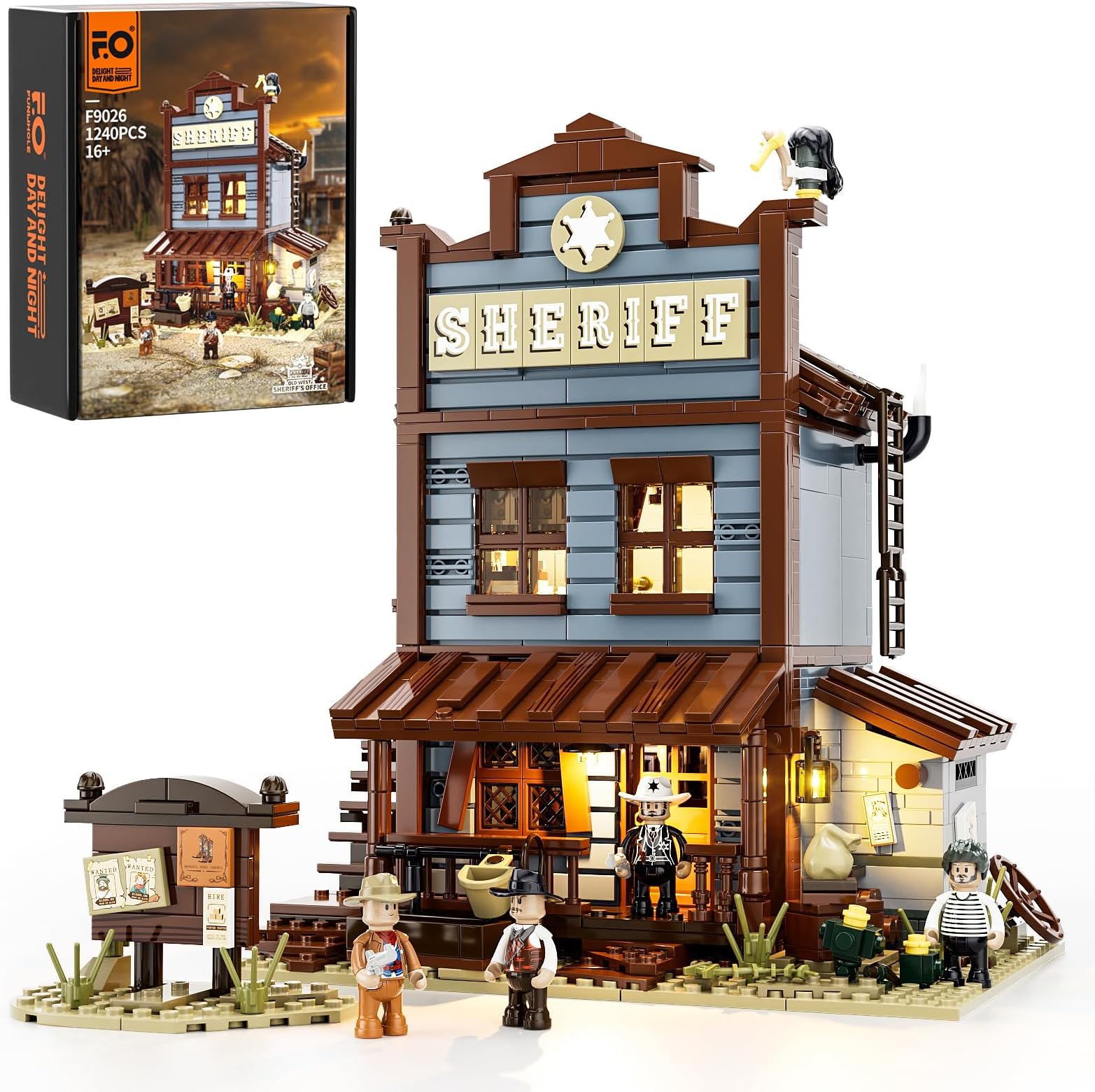 Sheriff's-Office Lighting Building-Bricks Set - The Old West Sheriff's Office LED Light Construction Building Model Set 1240 Pcs for Adults and Teen