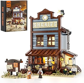 Funwhole Sheriffs-Office Lighting Building-Bricks Set - The Old West Sheriffs Office LED Light Construction Building Model Set 1240 Pcs for Adults and Teen