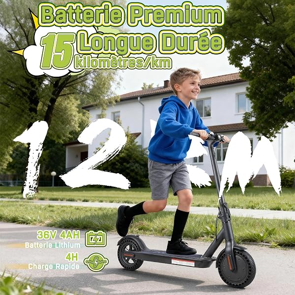 Trottinette Électrique Ado 10-16 Ans – Moteur 350W, Batterie 4Ah/7.5ah, Autonomie 8-30km, Pneus 8.5" Gonflables, E-ABS+Disque Arrière, Pliable pour Adolescents - 2