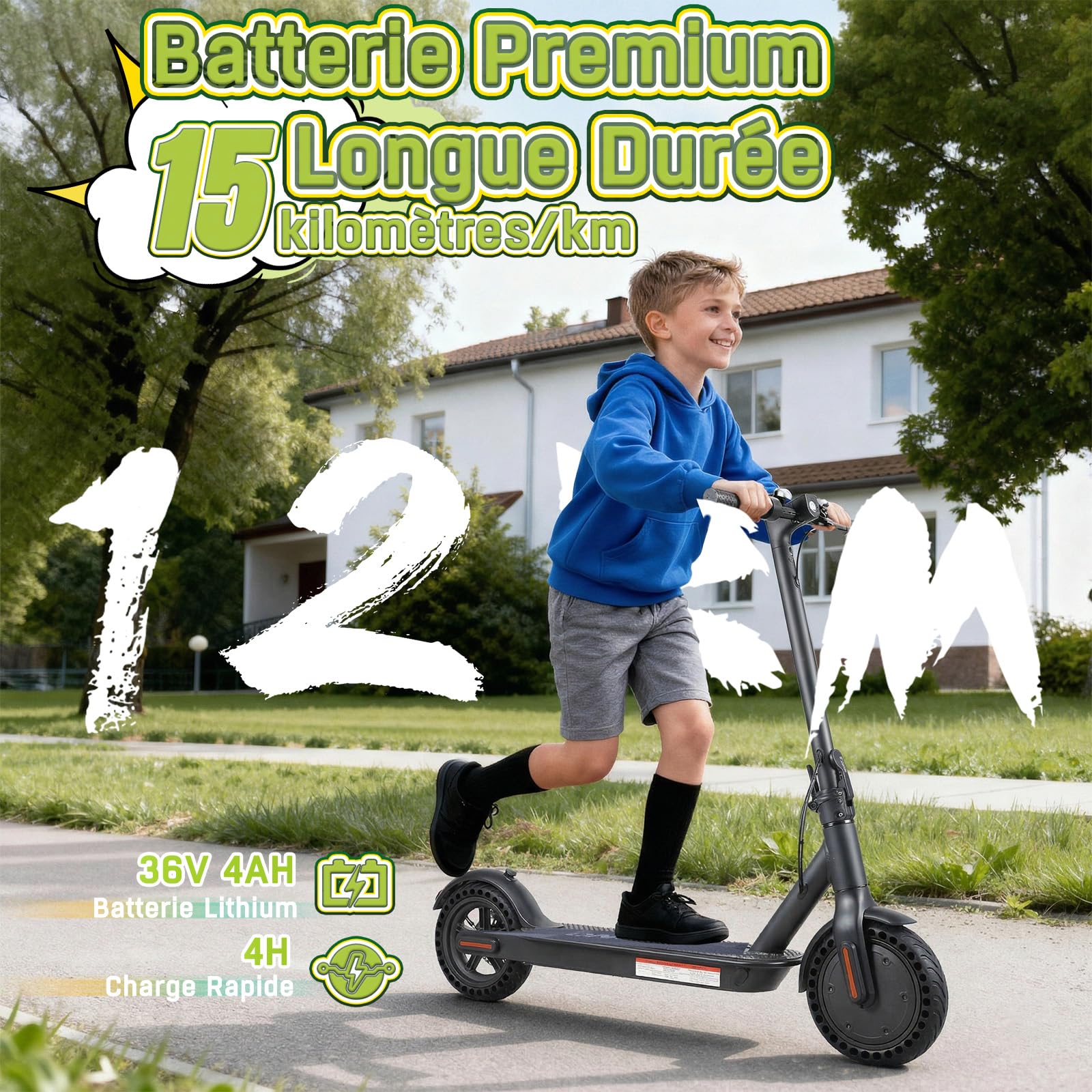Trottinette Électrique Ado 10-16 Ans – Moteur 350W, Batterie 4Ah, Autonomie 10-15km, Pneus 8.5" Gonflables, Double Frein E-ABS + Disque Arrière, Pliable pour Adolescents